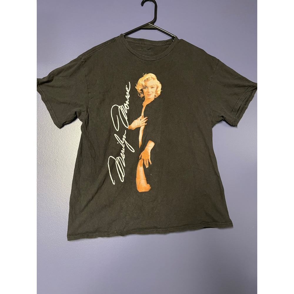 Marilyn Monroe Graphic T-Shirt Black Short Sleeve Signature Portrait Mens L